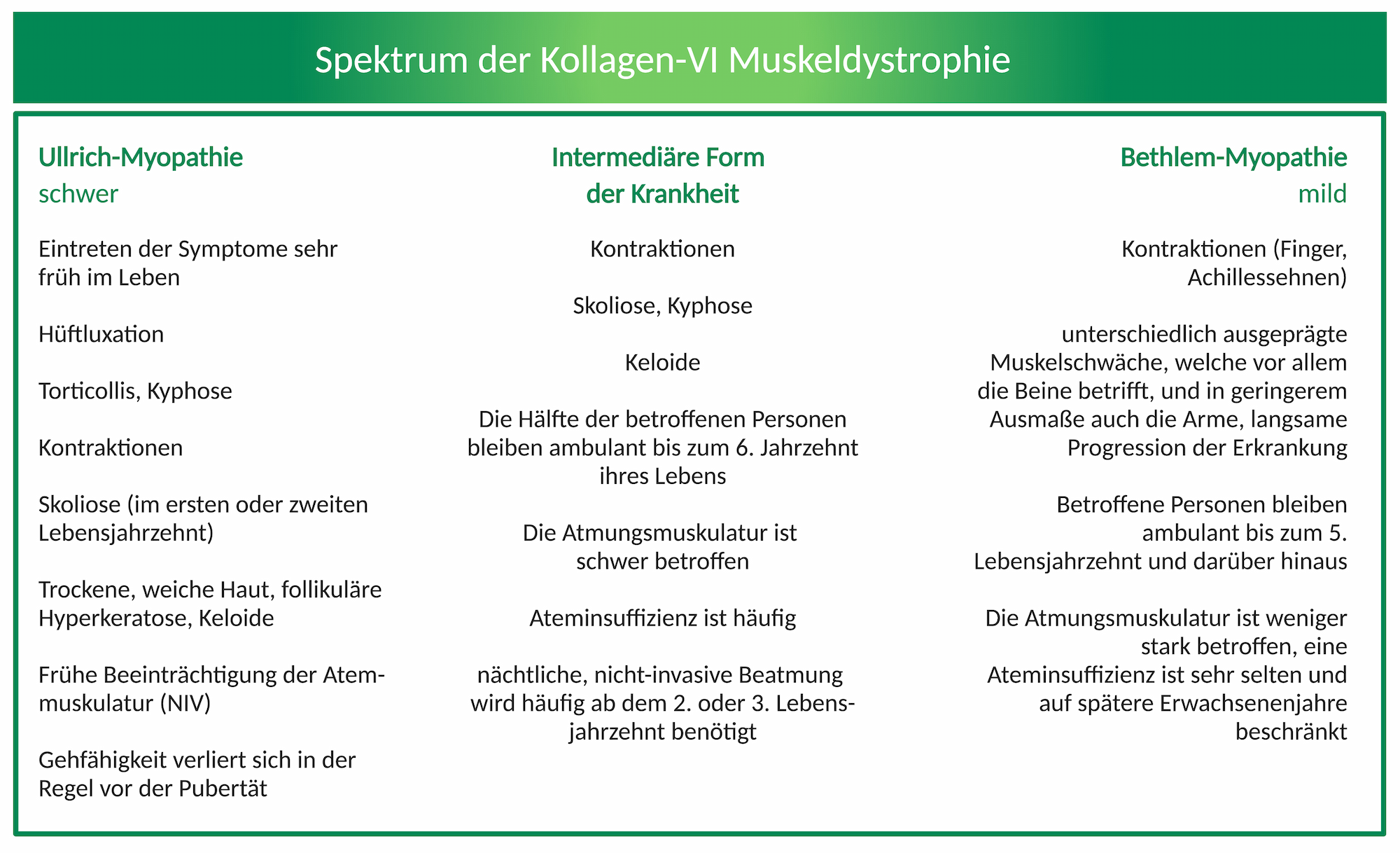 Tabelle: Spektrum der angeborenen Kollagen-VI Muskeldystrophie