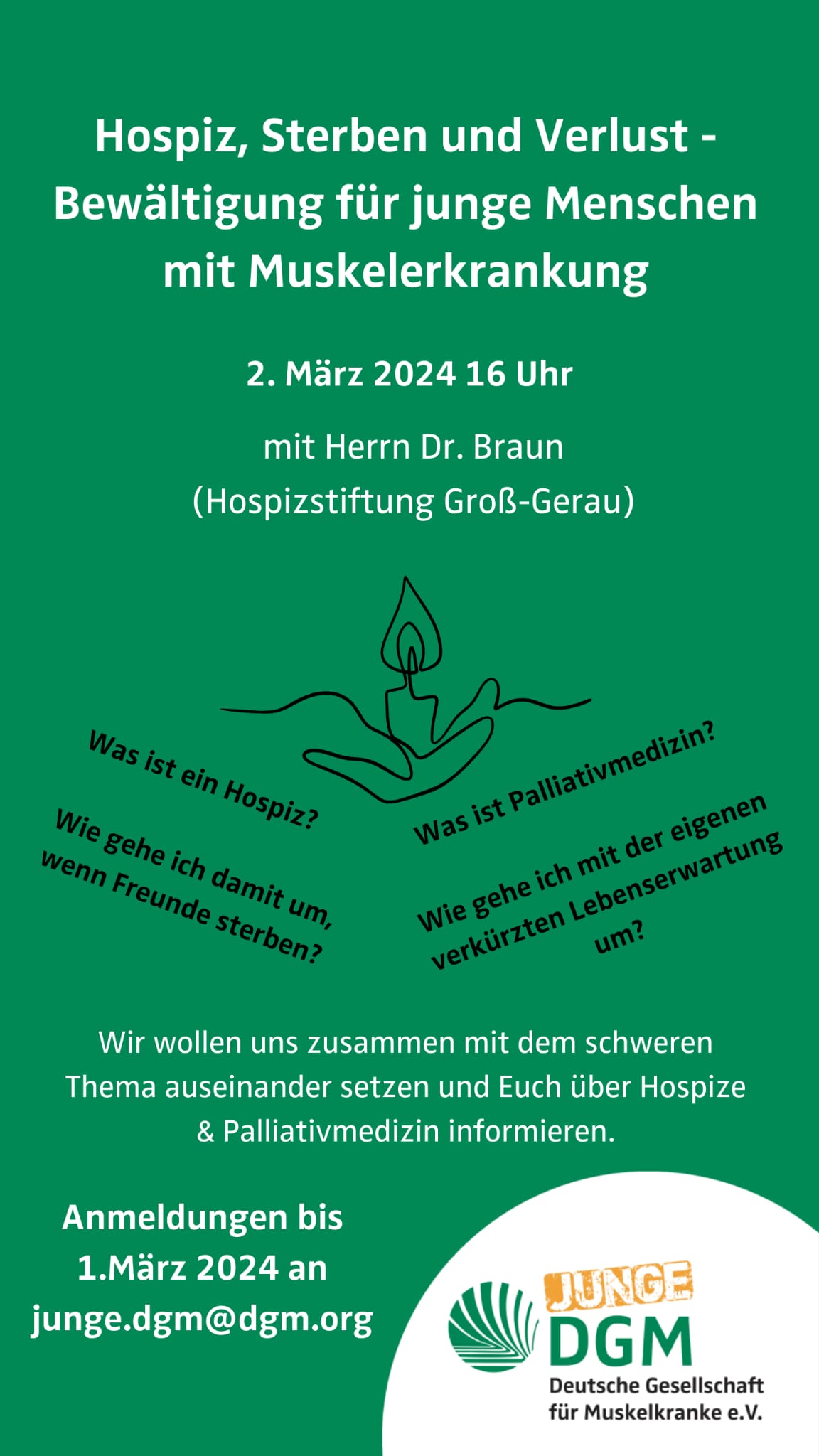 Einladung zum Workshop "Hospiz, Sterben und Verlust" am 2. März 2024