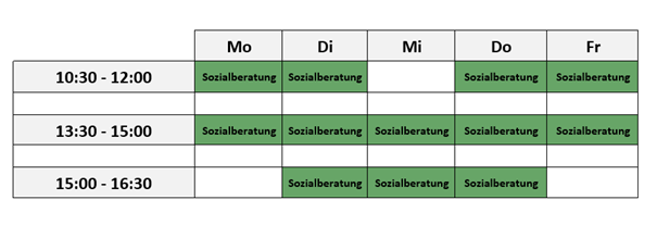 Tabelle Beratungszeiten Sozialberatung 